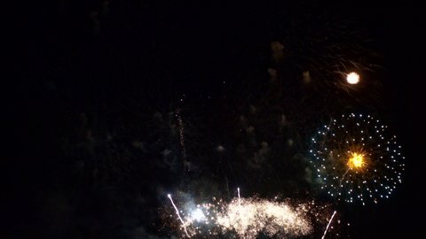 A celebration with dramatic fireworks.