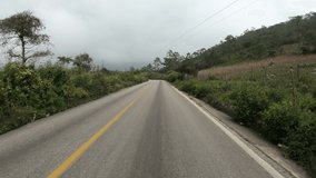 Driving Chiapas and biker crossing, road from Las Margaritas to San Quintin - Mexico 4K