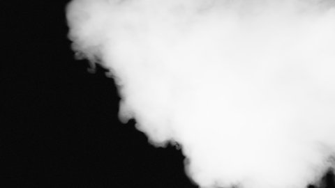 Intensive Smoke White Jet. Swirling white smoke actively covers the black background