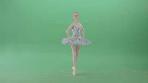 
Beauty blonde girl with happy smile spinning in ballet dress over green screen 4K Video Footage