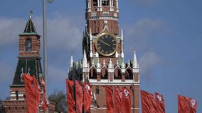 Red square and Spasskaya towe in Moscow, Russia.