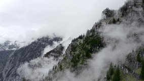 Beautiful Aerial Footage of Austrian Mountains, Foggy Rocks and Ground in the Ennstal, Styria