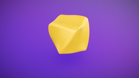 Abstract Geometric Morphing of 3d Shapes Seamless. Yellow Objects on Purple Background Looped 3d Animation. Torus, Sphere, Cube, Circle Geometry Tricks Concept. Satisfying Video. 4k UHD 3840x2160.