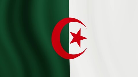 Algeria waving flag. National 3d Algerian flag waving. Sign of Algeria seamless loop animation. Algerian flag HD resolution Background.