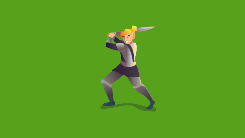 PNG+Alpha. Medieval knight vector character. fictional character Warrior. Woman knight vector. Fantasy Medieval vector illustration. Girl with sword ready for attack. stock vector