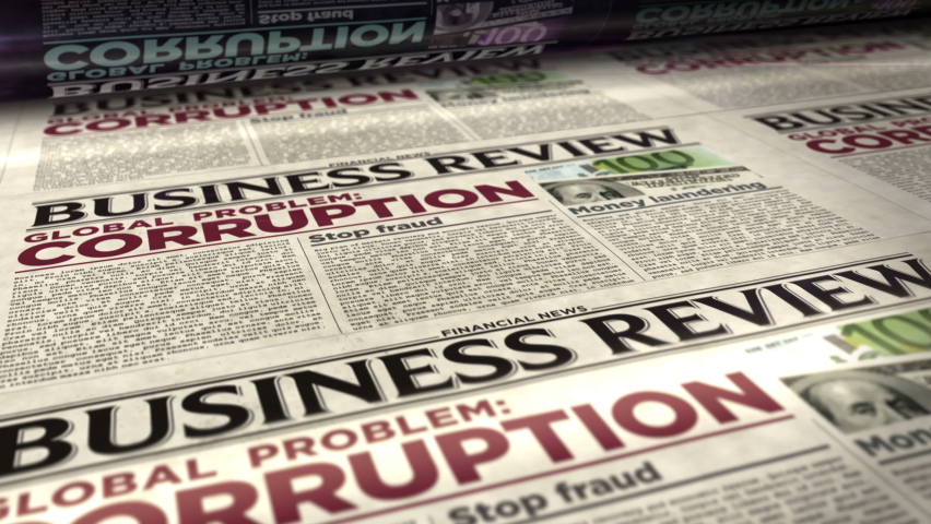 Corruption in business global problem, stop fraud and money laundering in daily newspaper printing. Vintage news paper media press abstract concept. Retro 3d rendering seamless loopable animation. Royalty-Free Stock Footage #1073899913