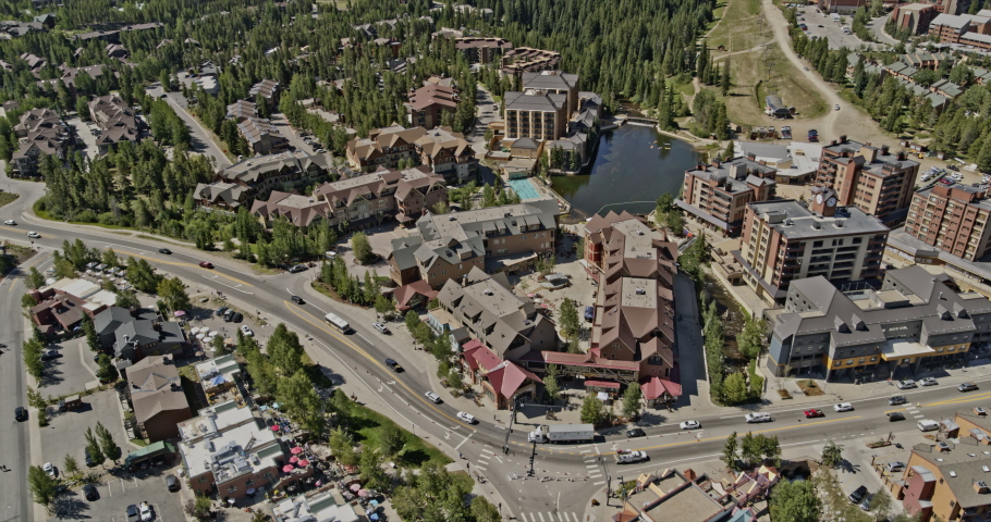 Breckenridge Colorado Aerial v11 beautiful and peaceful birdseye scenery of town with green trees and neighborhood houses - Shot on DJI Inspire 2, X7, 6k - August 2020