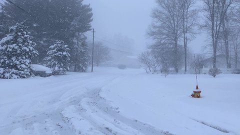 Video footage of a nor-easter blizzard in the Northeastern US in the middle of winter in America in New York State
