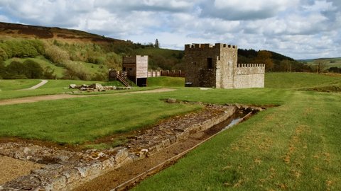 Revealing the ruins of Vindolanda, a Roman auxiliary fort built south of Hadrian's Wall around 85 AD in Northumberland, England, UK. Hadrian's Wall is a UNESCO World Heritage Site