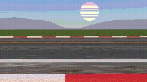 Game empty road loop 8 bit. 3d animation