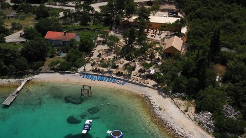 Aerial View Of Beach Resort In Zrnovo, Korcula Island In Croatia On A Sunny Day.