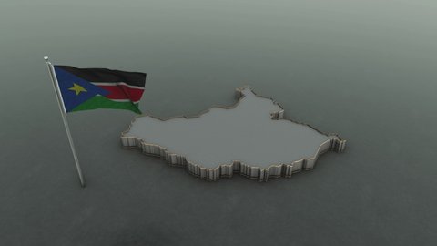 3D animation of the map of South Sudan and flag