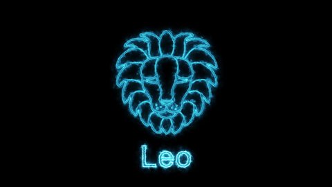 The Leo zodiac symbol, horoscope sign lighting effect blue neon glow. Royalty high-quality free stock of Leo sign isolated on black background. Horoscope, astrology icons with simple