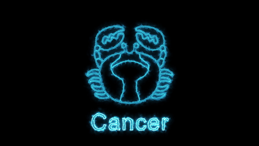 The cancer zodiac symbol, horoscope sign lighting effect blue neon glow. Royalty high-quality free stock of cancer sign isolated on black background. Horoscope, astrology icons with simple Royalty-Free Stock Footage #1073957684