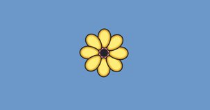 Animation of multiple yellow flowers moving over blue background. pattern, colour and movement concept digitally generated video.