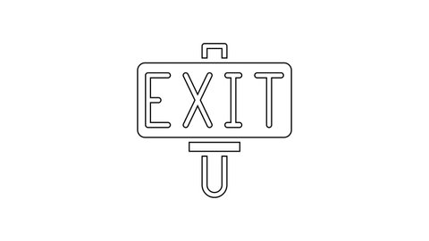 Black line Fire exit icon isolated on white background. Fire emergency icon. 4K Video motion graphic animation.