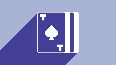 White Deck of playing cards icon isolated on purple background. Casino gambling. 4K Video motion graphic animation.