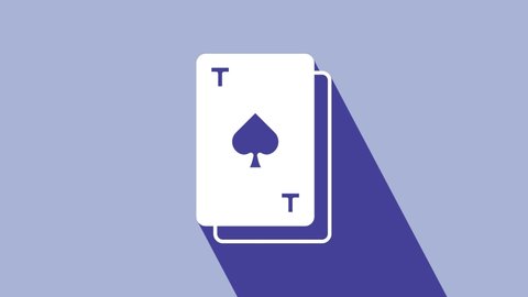 White Playing card with spades symbol icon isolated on purple background. Casino gambling. 4K Video motion graphic animation.
