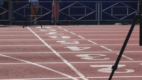 Chelyabinsk, Russia - June 5, 2021: finish line legs runners athletes sprint race