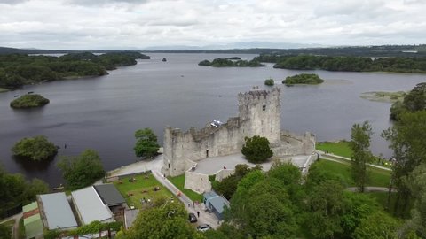 Drone view from behind the castle in Killarney, Ireland