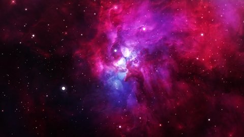 Seamless loop galaxy exploration through outer space towards glowing blue purple galaxy. 4K loop animation of flying through colorful nebulae, clouds and stars field. Elements furnished by NASA image