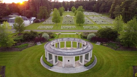 Aerial shot of sunset over Brookwood Military Cemetery - a memorial for soldiers