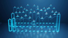 Hologram, beautiful bg with abstract infographics. Holographic bars, counters and graph. 3d columns smoothly move up and down in loop. Financial background of columns and graph for analytical programs - Powered by Shutterstock - Get 15% off with code: PIKWIZARD15