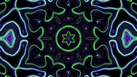 4k abstract looped bg with flashing lines pattern like symmetrical radial ornament on plane like light bulbs or garland of lines. Luma matte Kaleidoscopic structure with neon flash lights.