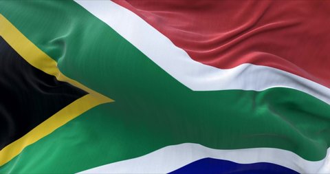 Detail of the national flag of South Africa flying in the wind. Democracy and politics.