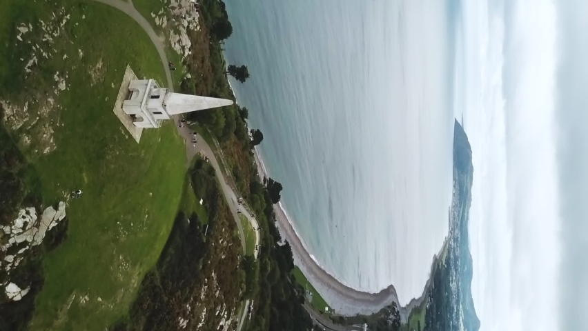 Aerial Panoramic view of the obelisk located in Dalkey, Ireland.
