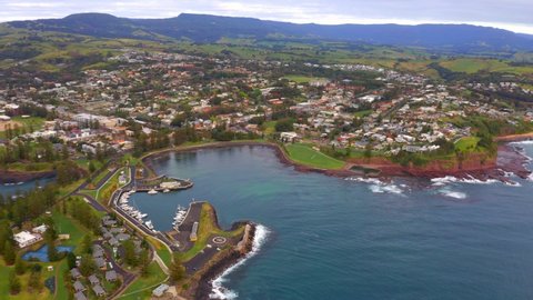 Aerial View Of Kiama Coastal Town, Blowhole And Kiama Harbour In New South Wales, Australia.