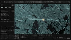 Futuristic digital city map layout with satellite GPS coordinate searching and target tracking, interface head up display screen with data telemetry information for background display - Powered by Shutterstock - Get 15% off with code: PIKWIZARD15