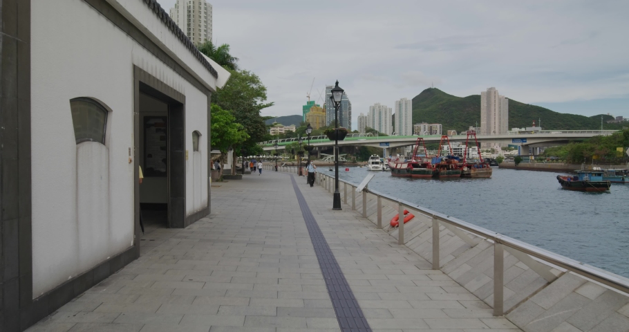 Aberdeen, Hong Kong 30 May 2021: Seaside residential area in Hong Kong