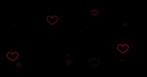 Abstract blinking hearts on a dark background. Valentines day concept. 4k Seamless looping video with alpha channel.