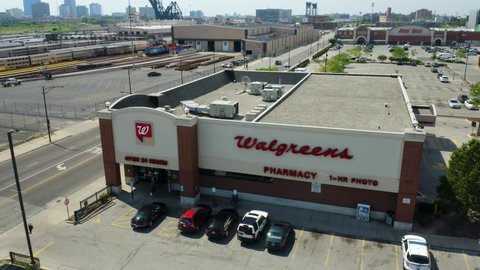Chicago , Illinois , United States - 06 06 2021: Aerial View of Walgreens Convenience Store and Pharmacy on Summer Day
