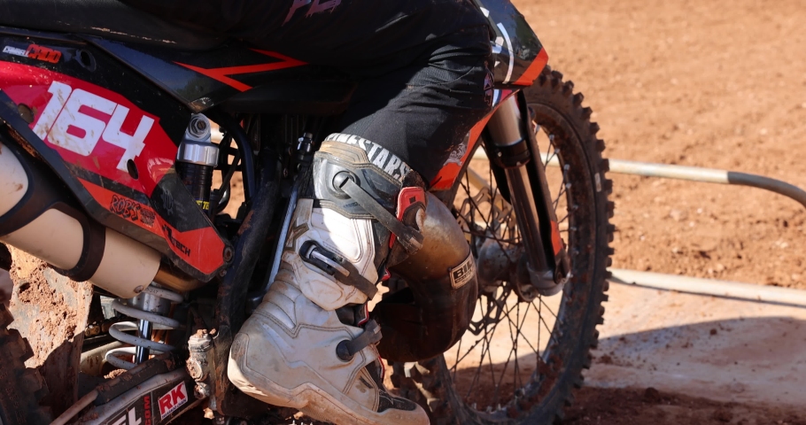 Broken Hill , New South Wales , Australia - 05 18 2021: Motocross racer waiting for a race start