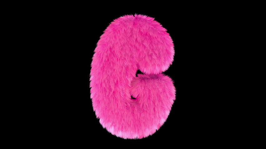 Pink fur letter G, 3D animated font, fluffy texture, with alpha matte