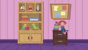 little girl playing with bear teddy and toys in room ,4k video animated