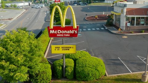 Manheim , PA , United States - 05 17 2021: McDonald's hiring, interview job applicants. Employment at American fast food franchise restaurant. Teenager job.