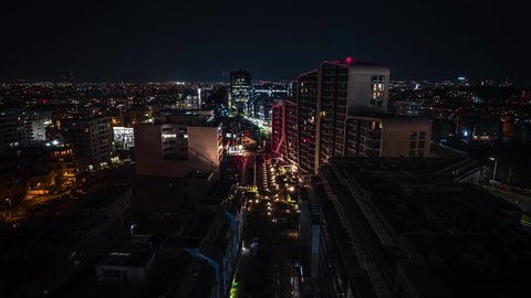 Drone footage of Sofia bul. Bulgaria during night Time Lapse. Hyper Lapse