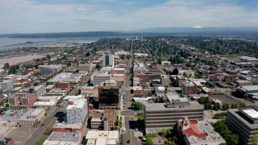 Aerial View Everett Washington Downtown City Stock Footage Video (100% ...