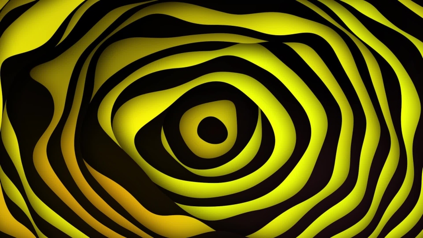 Background animation yellow black brown liquid cartoon abstract radial waves. Wasp bee style op art swirl. Intro, titles, opener, presentation. Seamless loop. Dynamic animation for business or ecology | Shutterstock HD Video #1074069743