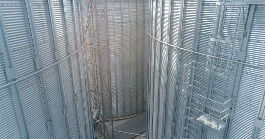 Big metal factory construction. Petrol huge metal equipment. Aerial view.