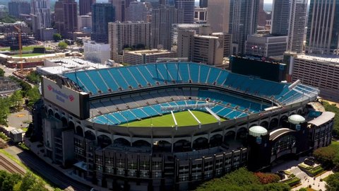 Charlotte , North Carolina , United States - 07 21 2019: Empty Sports Stadium with no People in Downtown Charlotte, North Carolina - Aerial