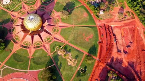 Arial View of Auroville. Auroville is an experimental township in Viluppuram district mostly in the state of Tamil Nadu, India with some parts in the Union Territory of Puducherry in India