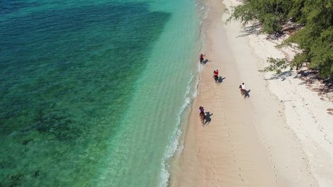 Sumba , NTT , Indonesia - 06 10 2021: Drone Shot of Nihiwatu Beach at Daytime