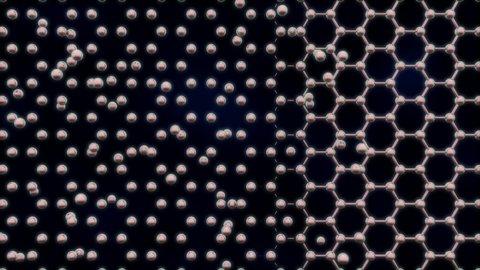 Loop 3d animation of an abstract technological background. Formation of a graphene, carbon lattice. 3d animation to illustrate chemical processes, graphene technologies of the future.