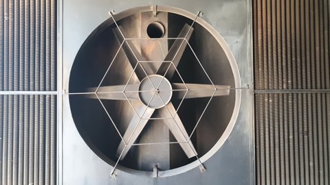 Big industrial fan, Dryer vent huge fan spinning. Industrial drier ventilator turns slowly