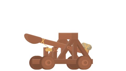 Catapult. Animation of medieval catapult weapons, alpha channel enabled. Cartoon