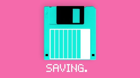 Floppy disk 3.5" inch saving with progress bar 4K animation Type a message	